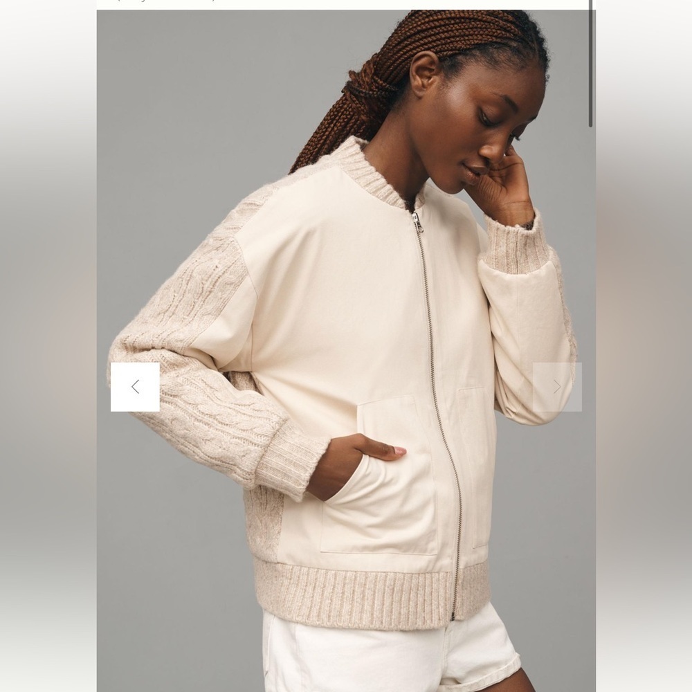 Anthropologie Central Park West Myles Cable-Knit  Sweater full zip XL beige NWT